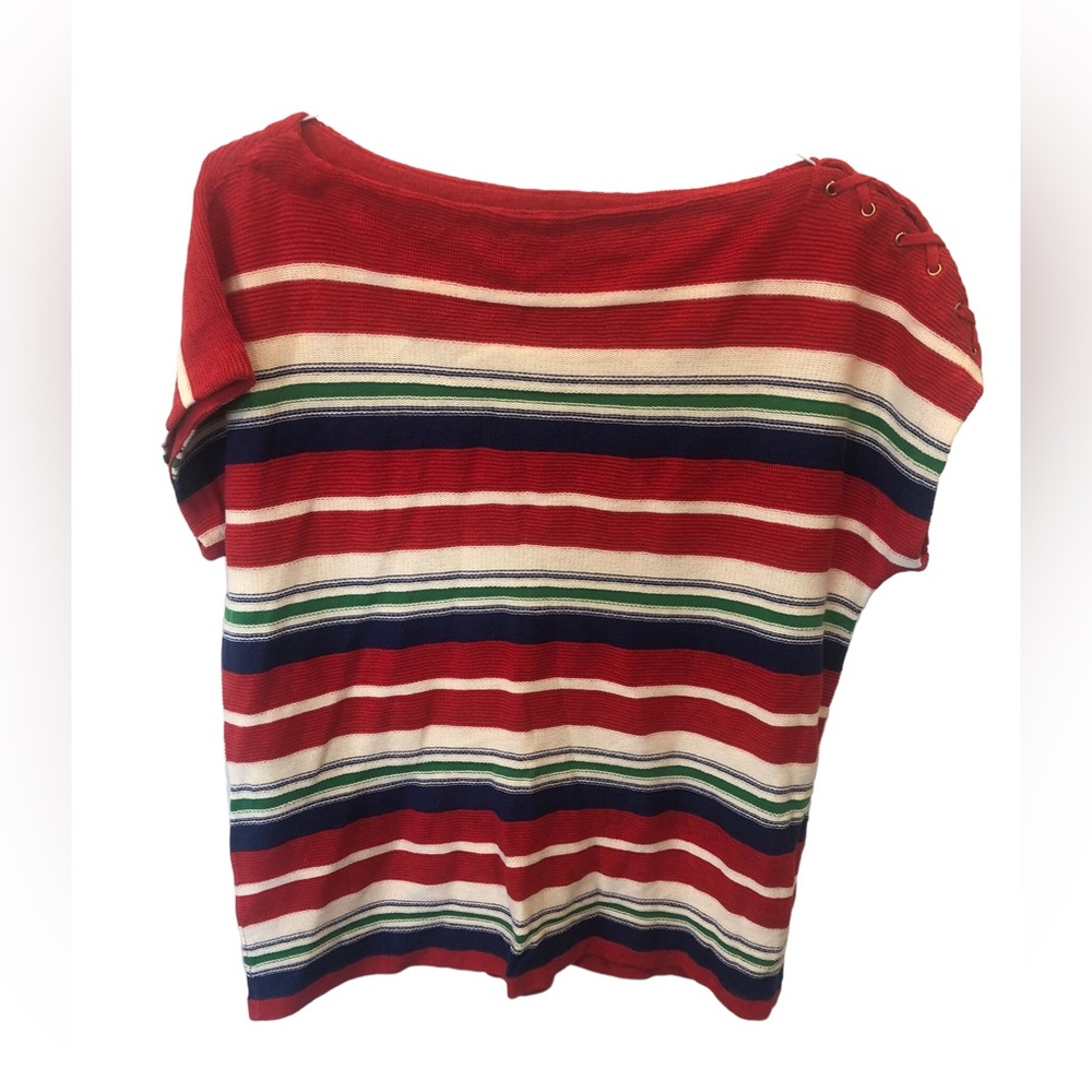 Lauren by Ralph Lauren XL red, white & blue linen blend Women’s top